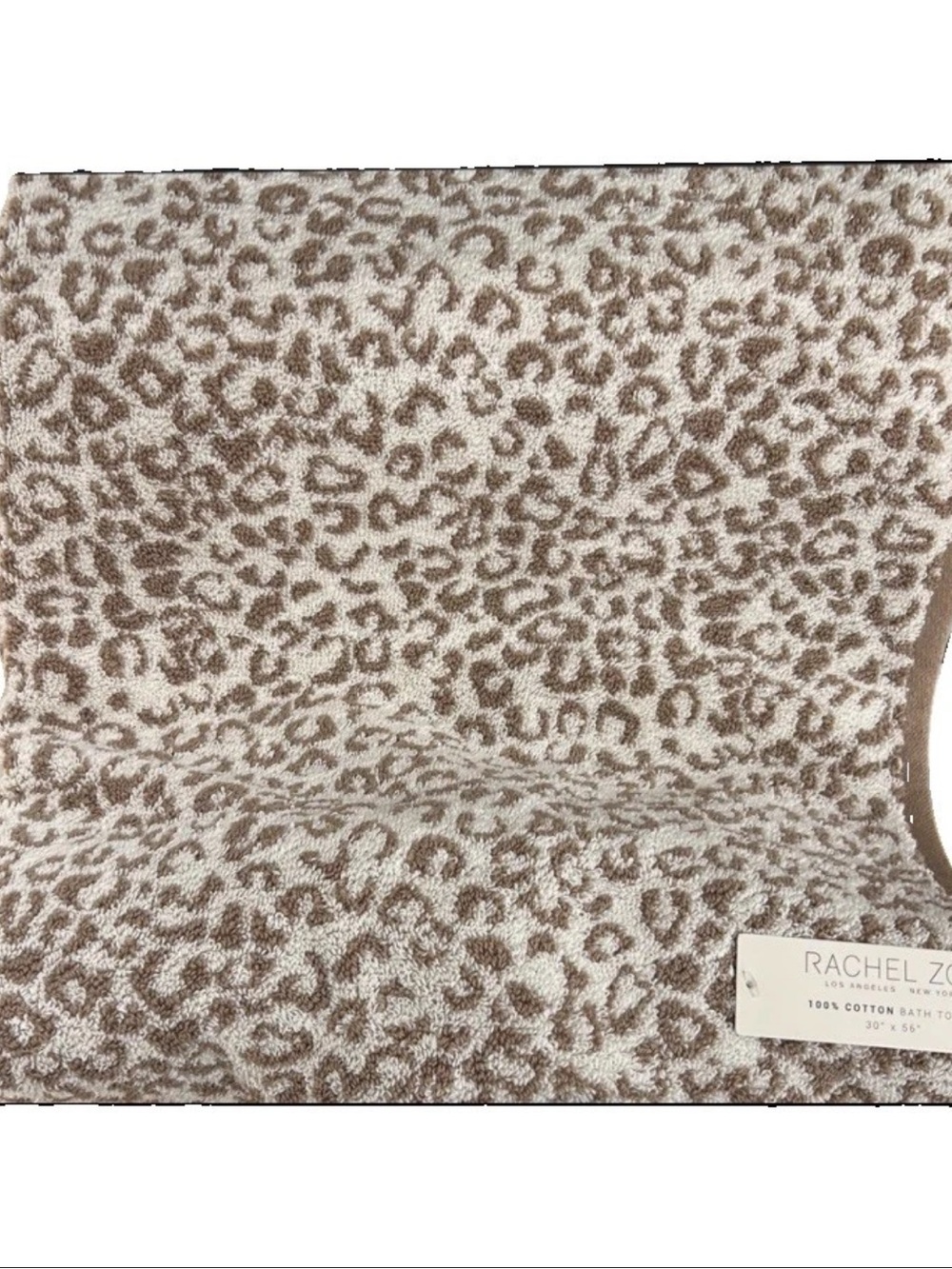 Rachel Zoe Animal Print Brown Cotton Bath Towels with Locker Loop 30”x56”